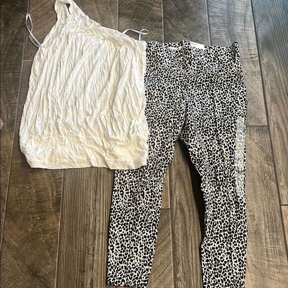 Nwt Old Navy Black and White Leopard Print Leggings w/ NWOT one shoulder NY& Co. - Picture 1 of 6